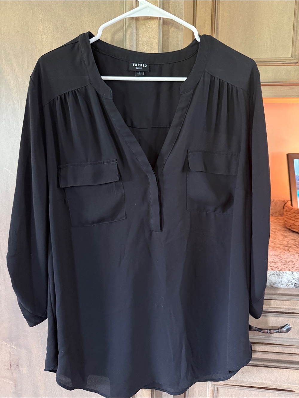 torrid Black Split V-Neck Pocket Blouse